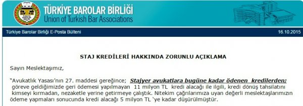 STAJ KREDİLERİ HAKKINDA ZORUNLU AÇIKLAMA
