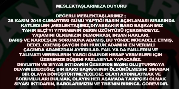 MESLEKTAŞLARIMIZA DUYURU 30.11.2015