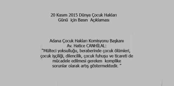 20 Kasım 2015 Dünya Çocuk Hakları Günü  için Basın  Açıklaması 