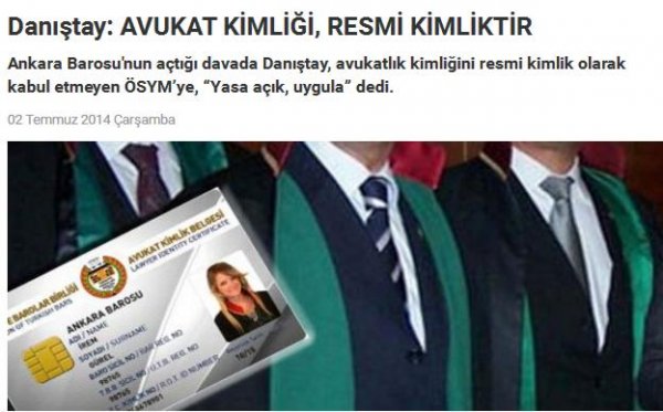 Danıştay: AVUKAT KİMLİĞİ, RESMİ KİMLİKTİR